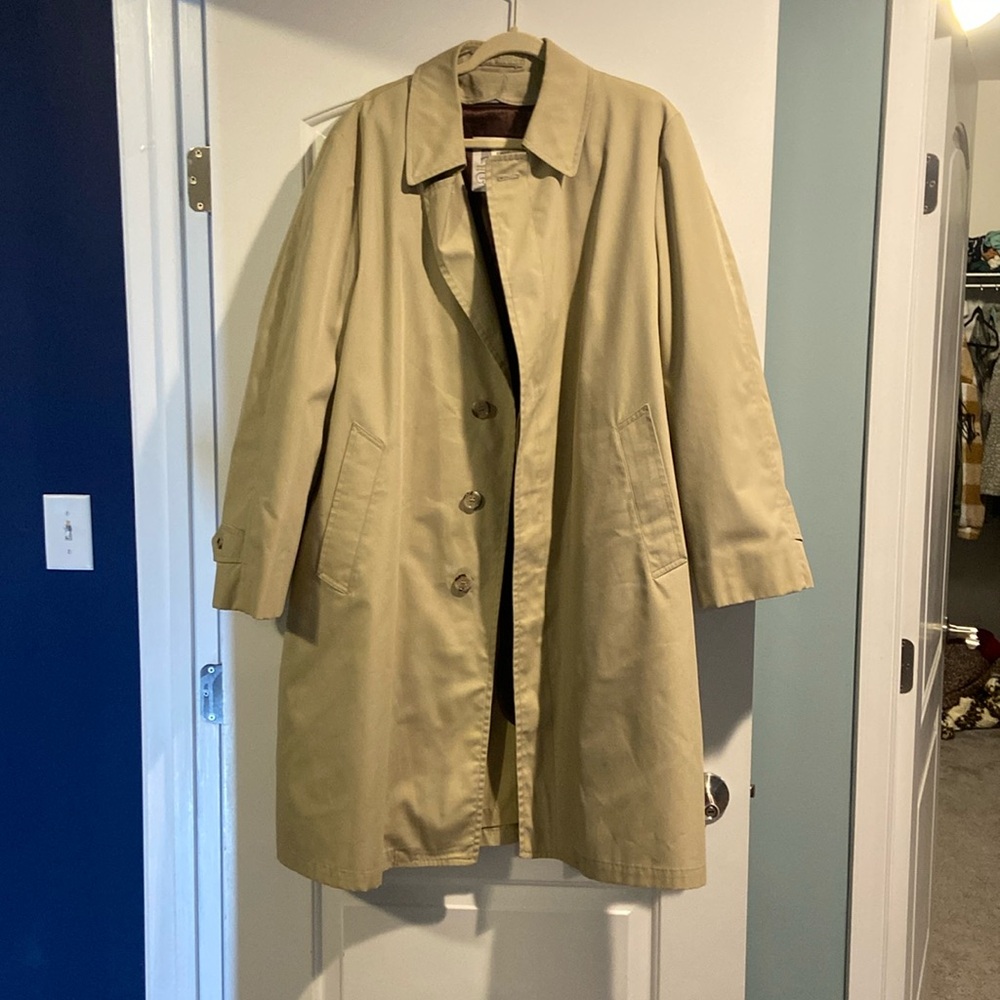Mens London Fog Trench Coat 42R Khaki + Removable Liner
